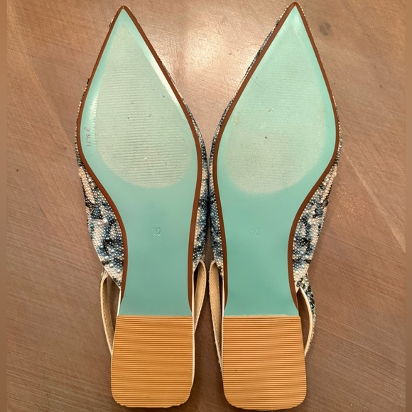 Betsey Johnson Vance Floral Blue White Slingback Rhinestone Ballet Flats Size 10 - Picture 7 of 7